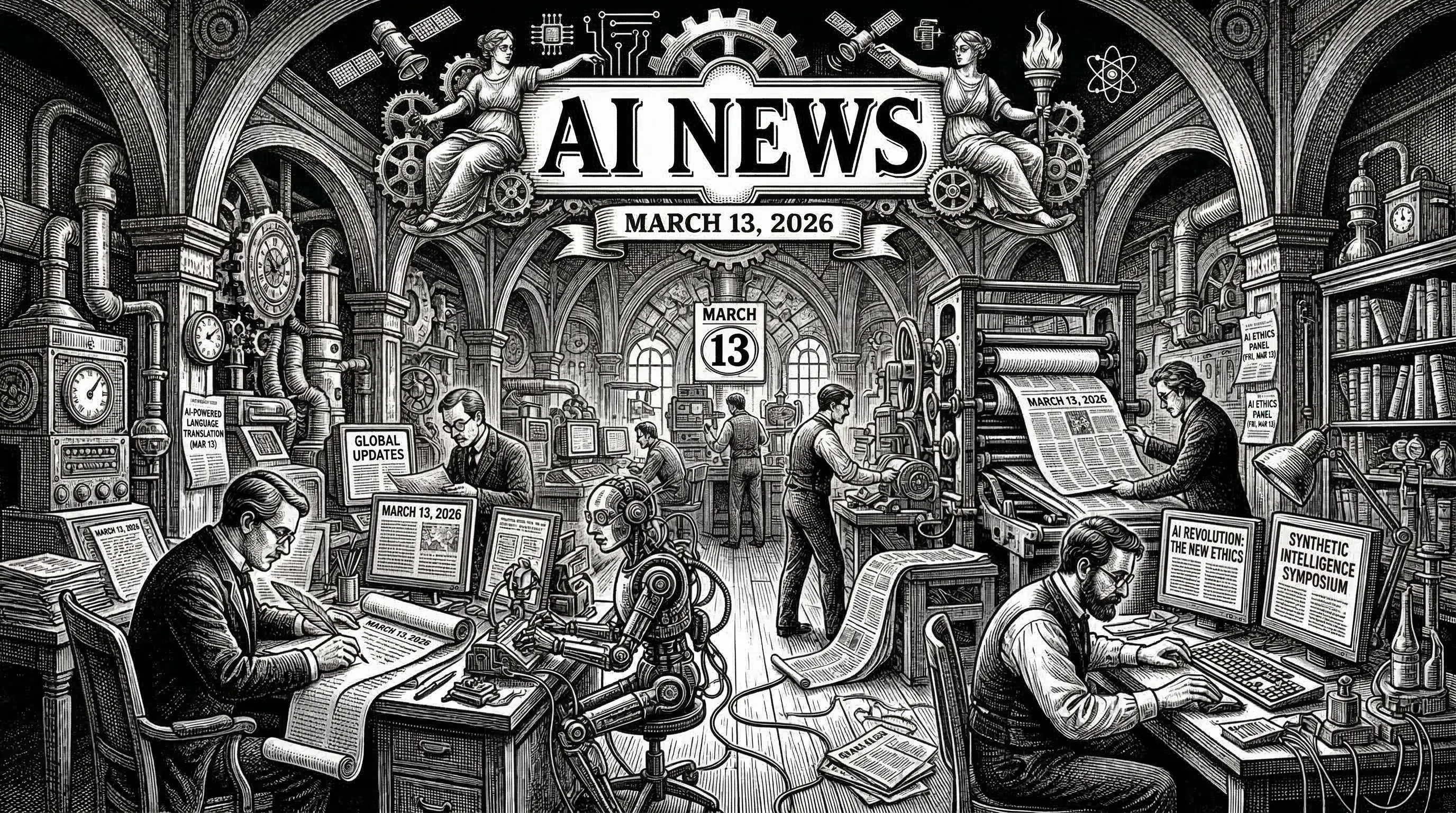 Futuristic digital newsroom with holographic AI networks and enterprise agent symbols